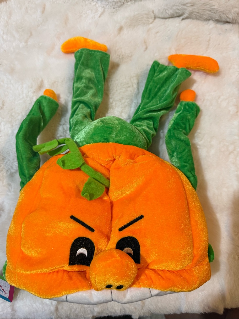 Plush Pumpkin Character Hat for Kids - Orange & Green